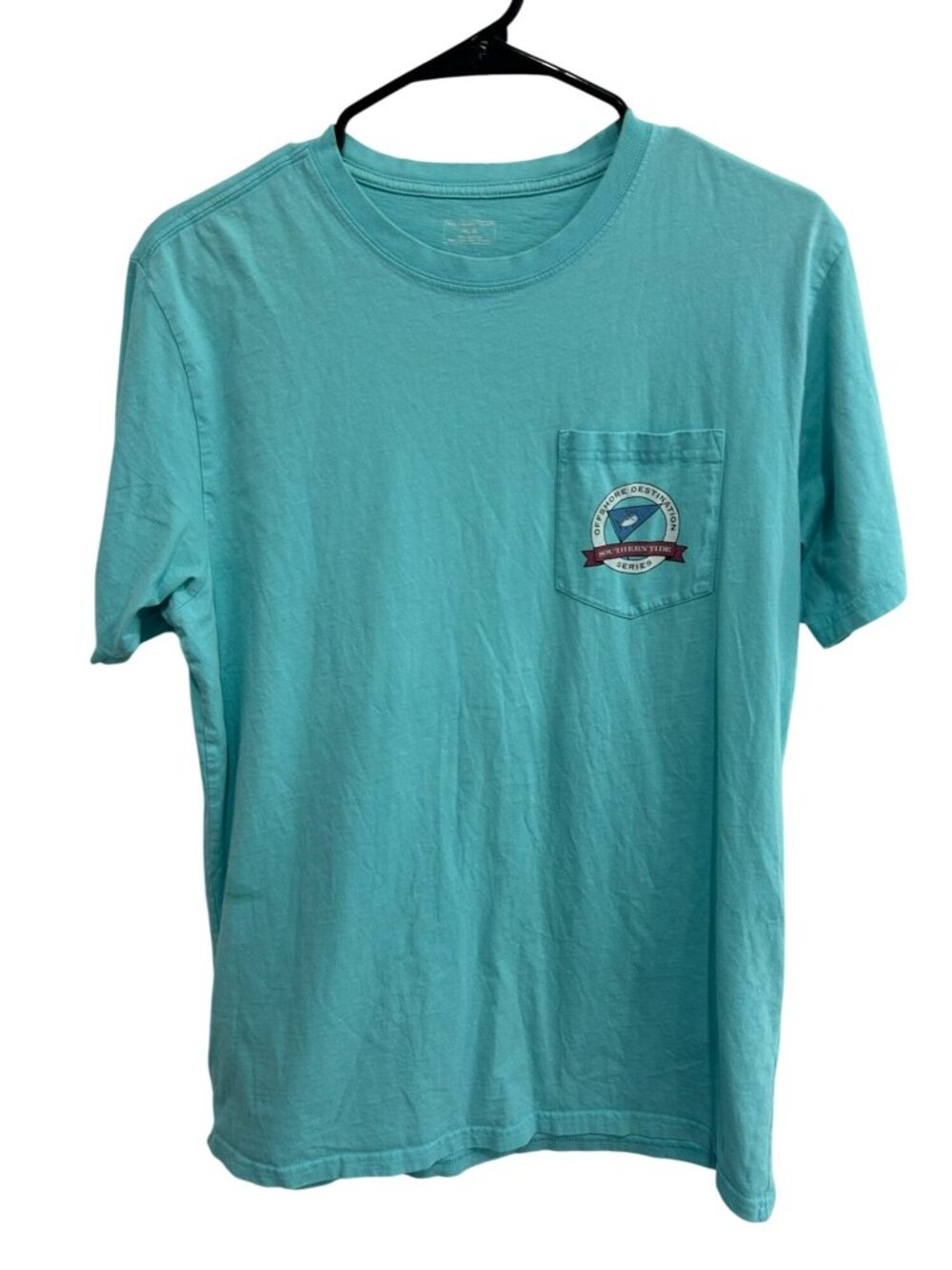 Southern Tide Medium Destination Pocket Tee Turquoise Cotton Retro Boho Chic